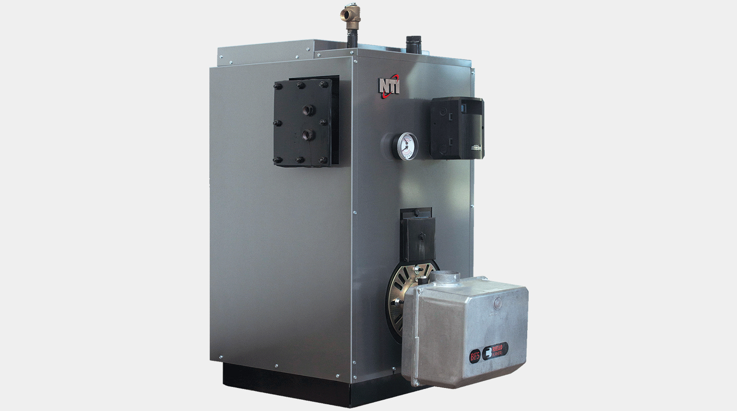 A steel oil boiler.