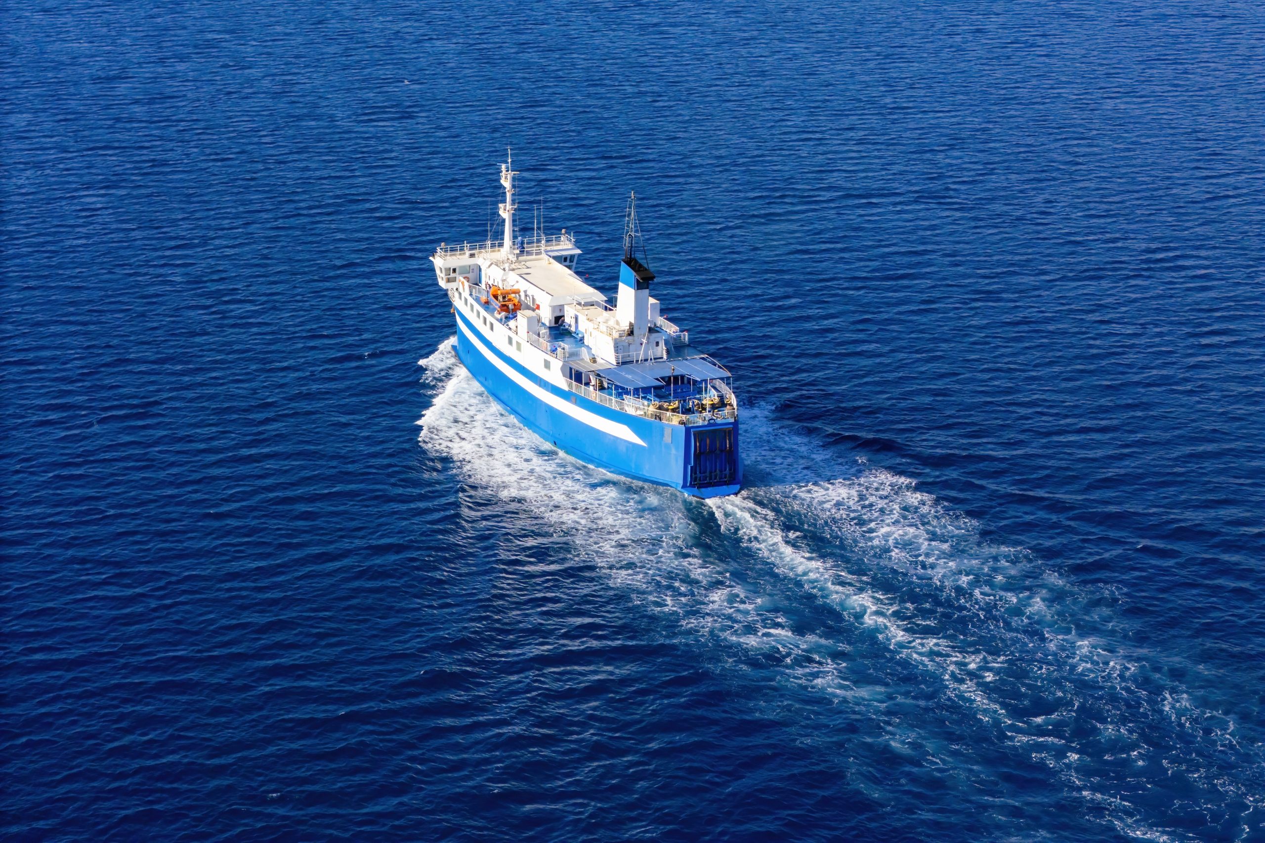 A passenger ferry sailing across the water.